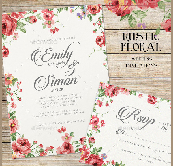Rustic Floral Wedding Card Invitations Templates