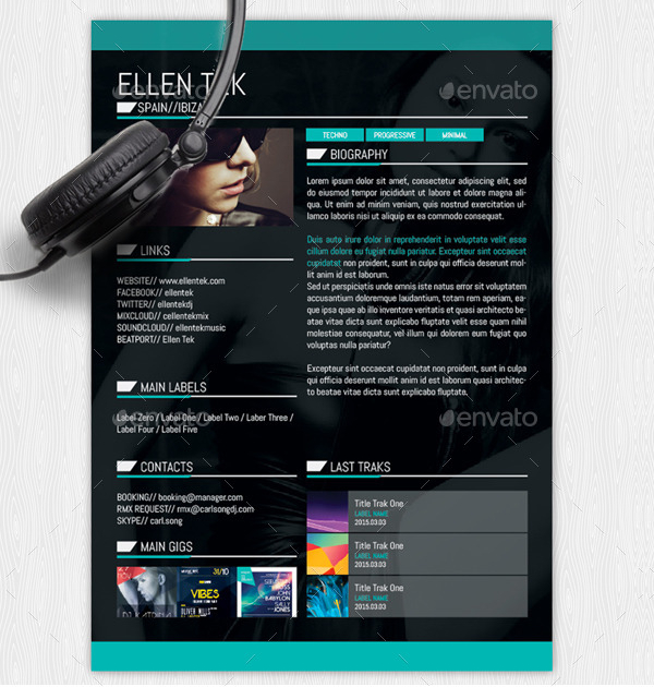 Musician Single Page Resume Template