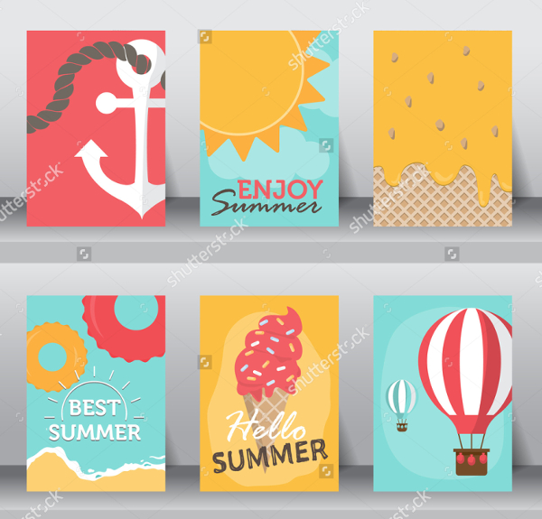 Summer Vacation Poster Set in Flat Design