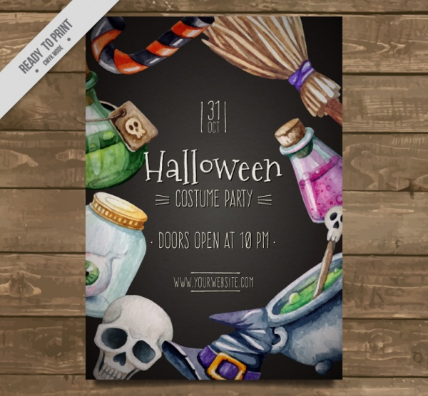 Free Vector Halloween Party Watercolor Flyer