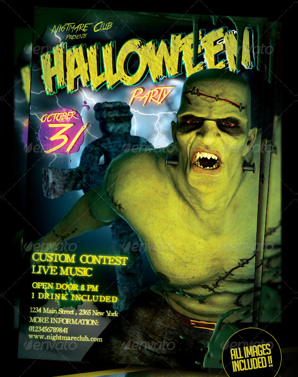 Halloween Frankie Party Flyer Template