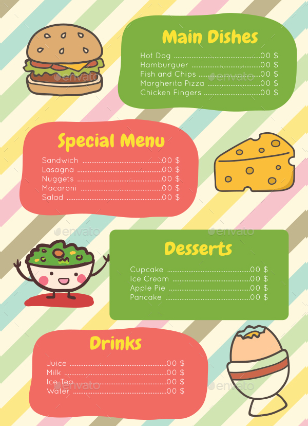 Kids Restaurant Menu Design Template