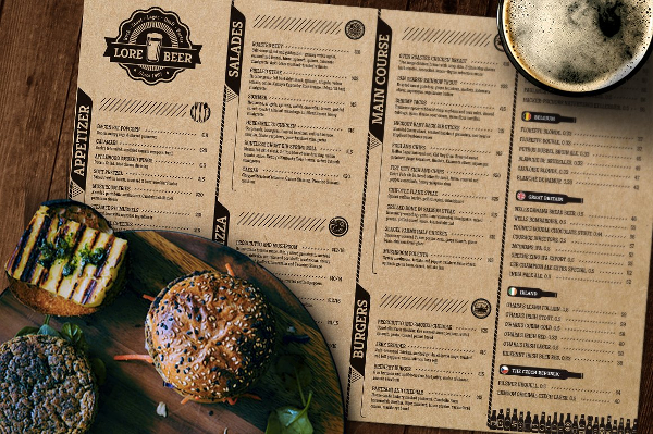 Lore Beer Pub Menu Template Design