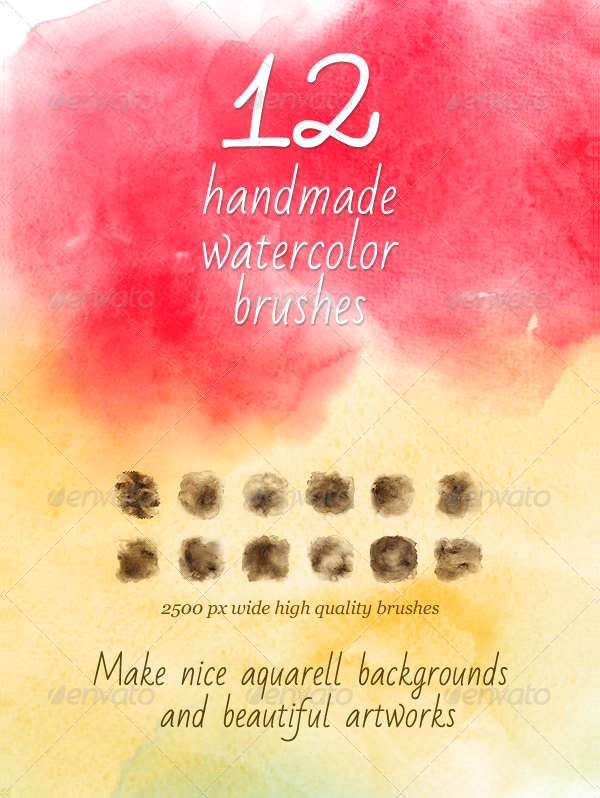 12 Watercolor Handmade PSD Brushes