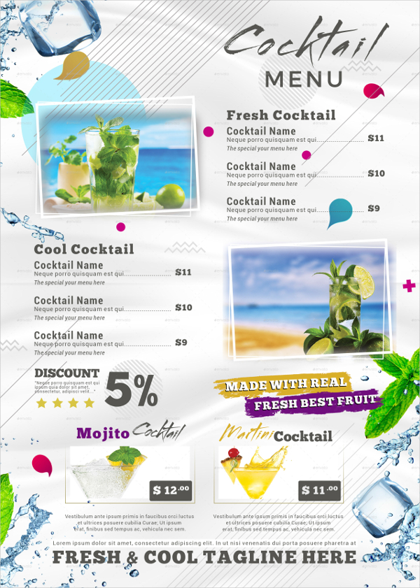 Fresh And Cool Cocktail Menu Template