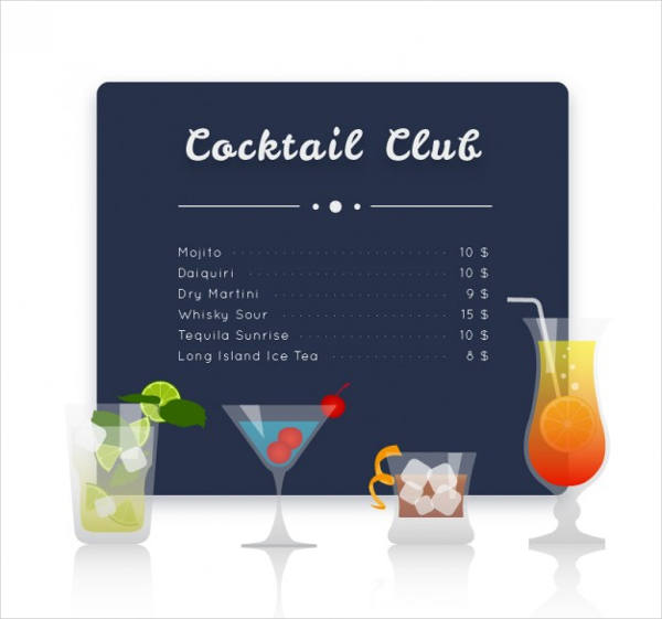 Cocktail Club Menu Free Vector Template