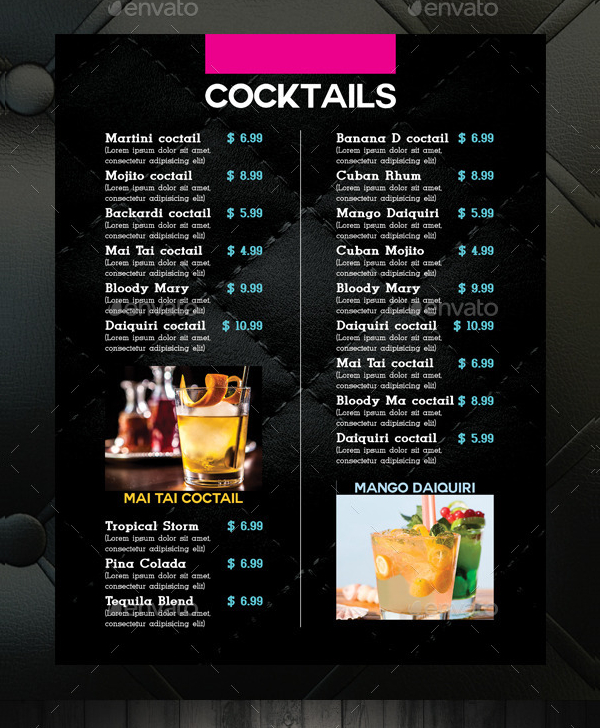 Best Cocktail Drinks Menu Template