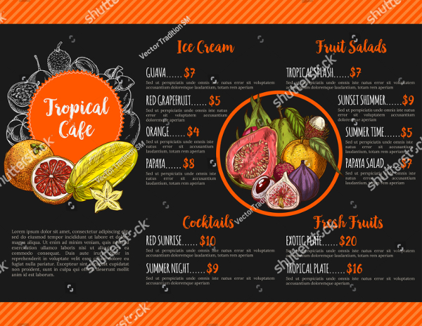 Tropical Cafe Menu Vector Template