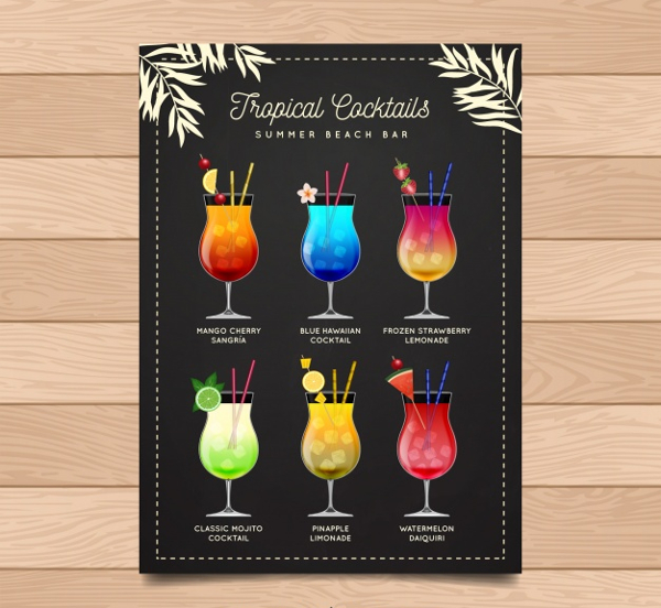 Vintage Menu Of Delicious Cocktails Free Vector