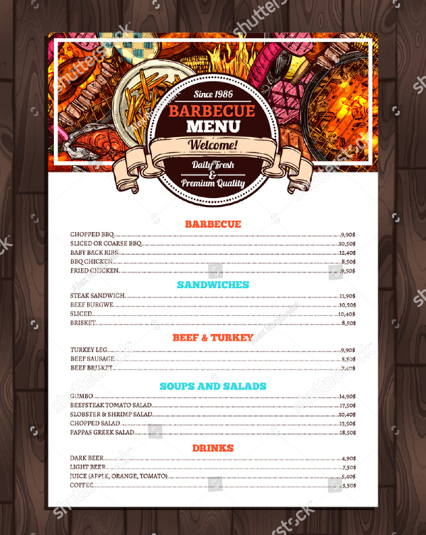 Barbecue Restaurant Menu Template