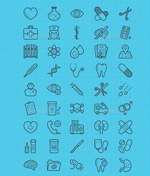 50 Medical Business Design Icons Set