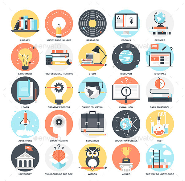 Colorful Education Flat Icon Set