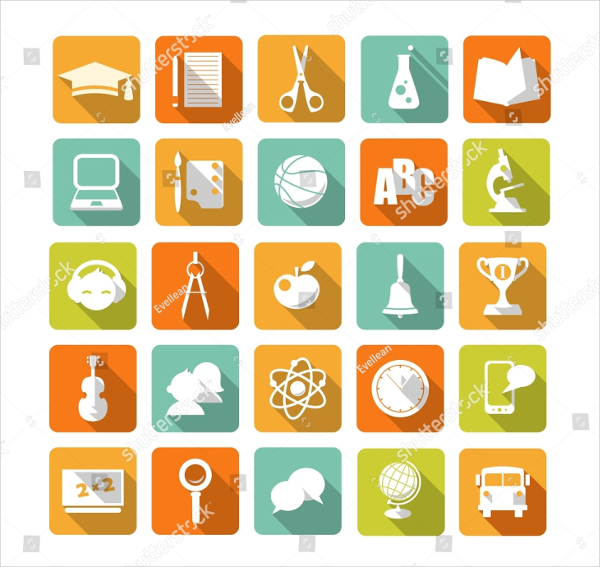 Shadow Flat Education School Icons