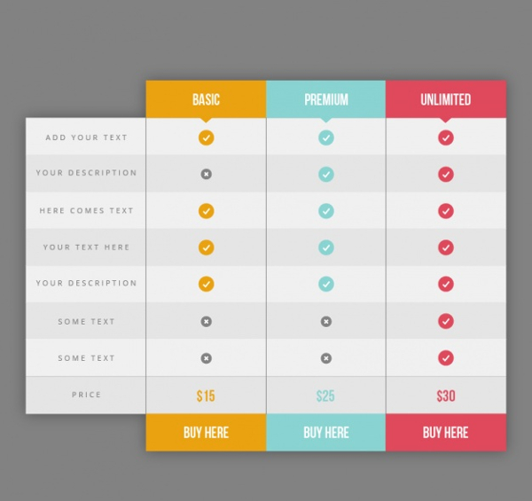 Free Prcing Table Web Templates