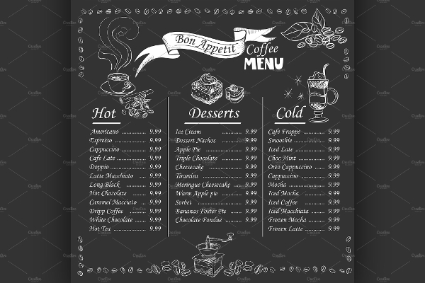 Coffee Menu On Chalkboard Template