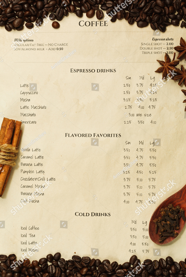 Unique Coffee Menu Template