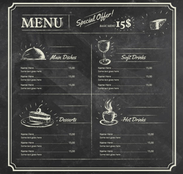Menu Template On Blackboard Free Vector