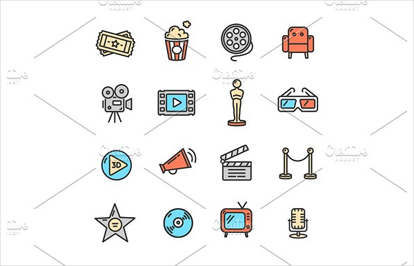 Cinema Colorful Outline Icon Set