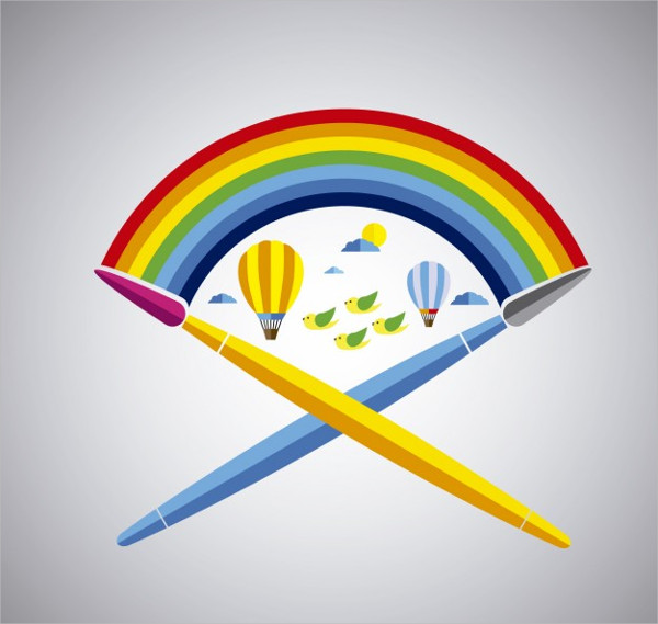 Paintbrushes With Rainbow Free Vector