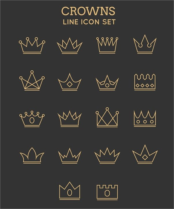 Crown Line Icon Set