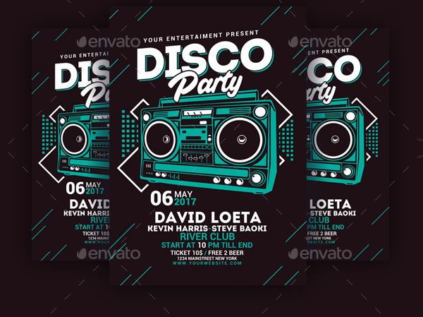 Disco Party Vector Flyer Template