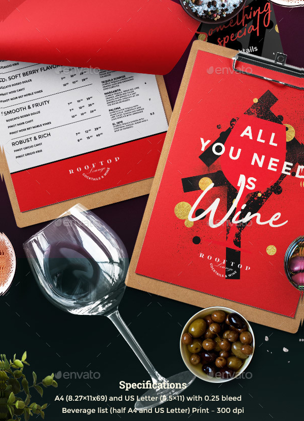 Drinks Wine Menu Template