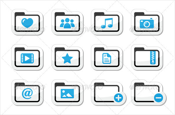 Folder Documents Music Film Icons Set