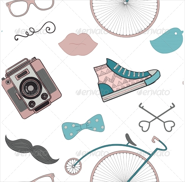 Hipster Retro Vintage Doodle Seamless Pattern