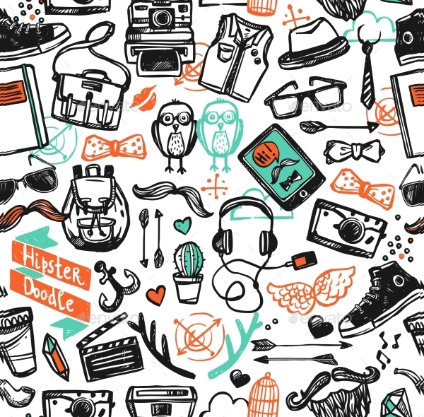 Hipster Sketch Seamless Pattern