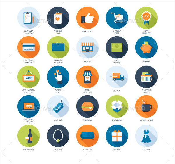 Flat Web Colorful Long Shadow Icons Pack