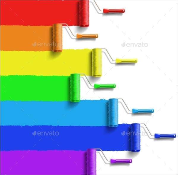 Roller Brush with Rainbow Colors Paint