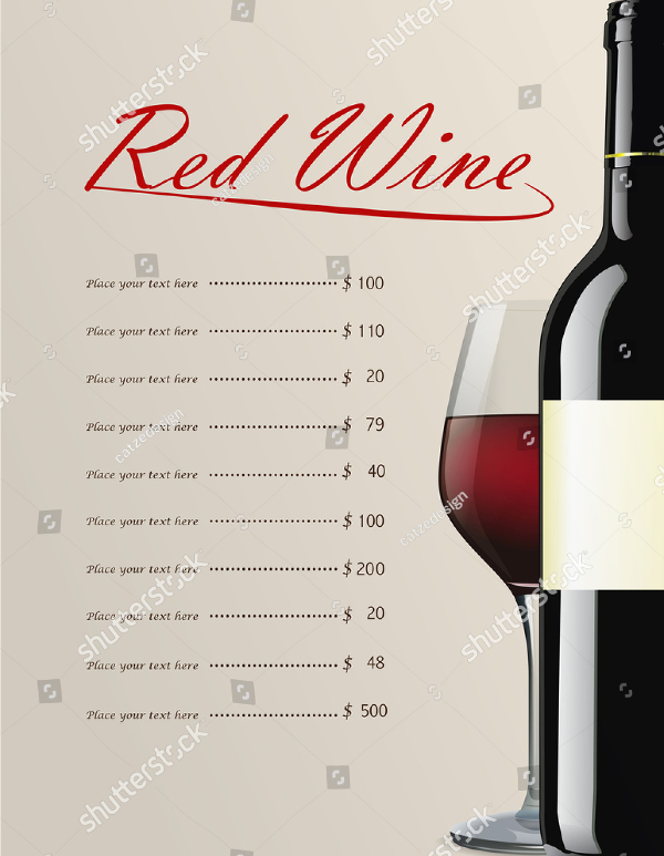 Red Wine Menu Template