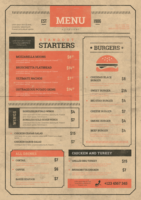 Vintage Cocktail Menu Templates