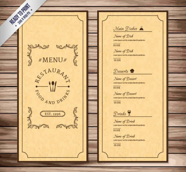 Vintage Menu Templates Free Vector