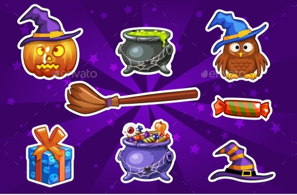 Funny Cartoon Halloween Sticker Icons