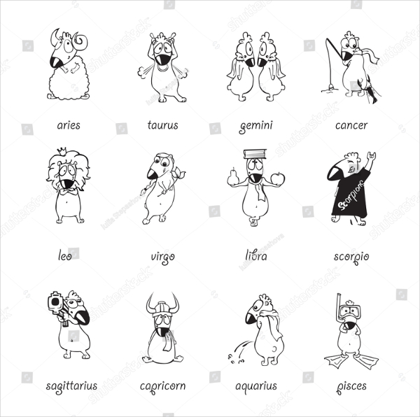Funny Comic Horoscope Icon Set