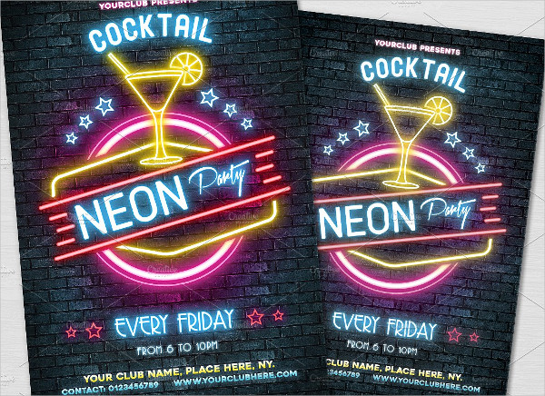 Neon Cocktail Party Flyer Template