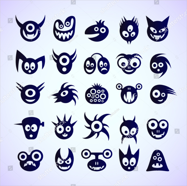 Set Of Funny Blue Monster Icons