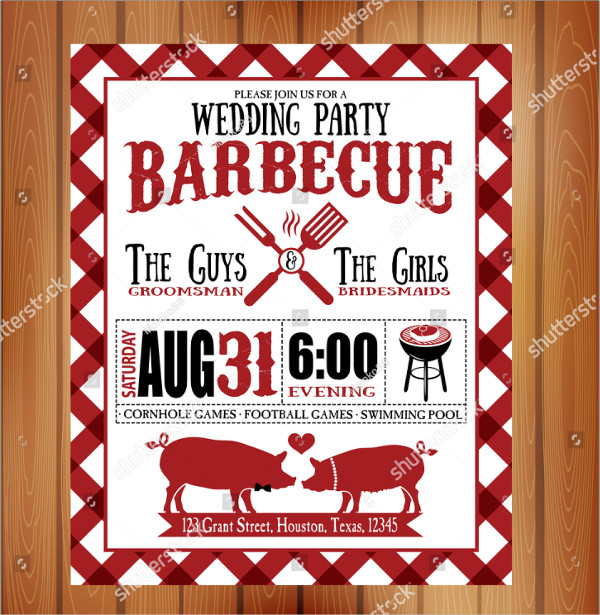 Vintage Barbecue Wedding Party  Invitation Template