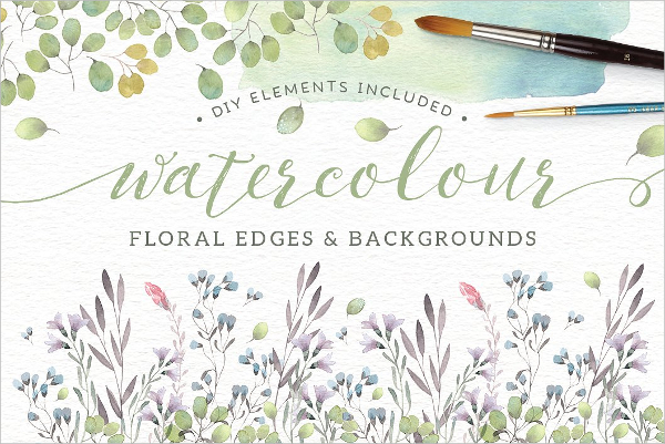 Watercolor Floral And Edges Backgrounds
