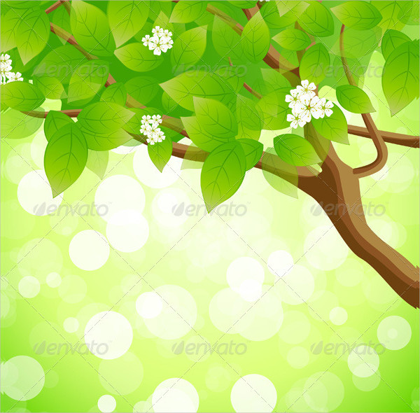 Green Background With Tree Flowers And Sparkles