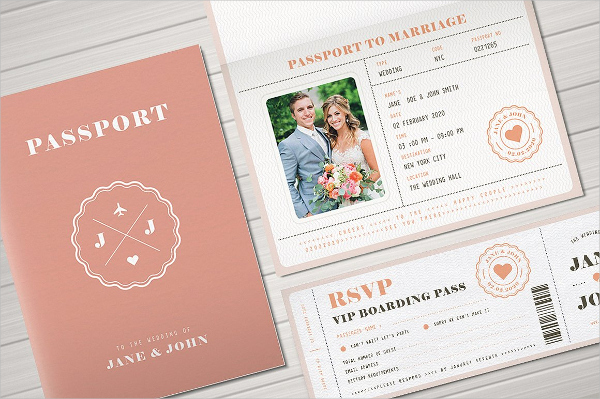 Pasport Wedding Invitation Card Template