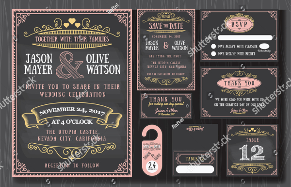 Vintage Wedding Invitation Chalkboard Design