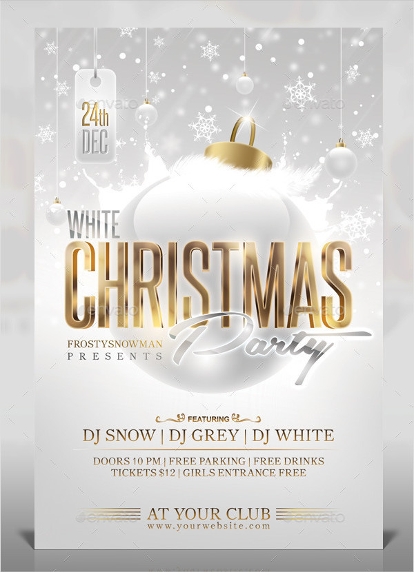 White Christmas Party Vector Flyer Template