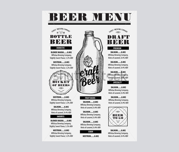 Beer Menu Restaurant Brochure Template