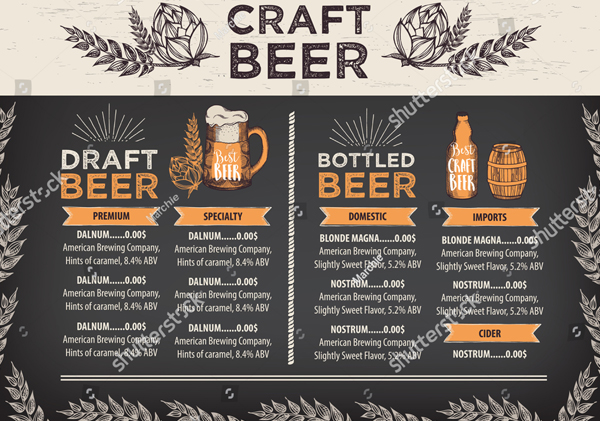 Pub Menu Brochure Template