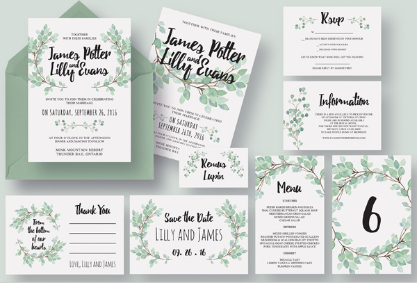 Eucalyptus Save The Date Wedding Invitation Suite