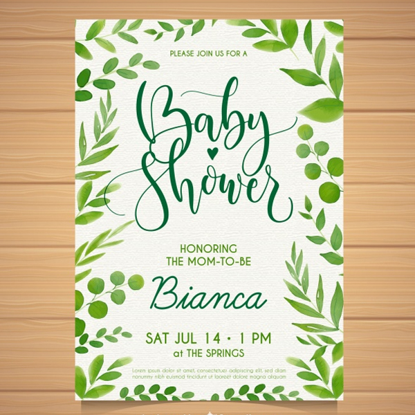 Free Baby shower Invitation in Vector Watercolor Style