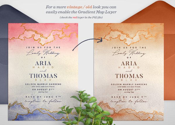 Golden Marble Wedding Invitation Card