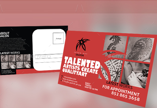 Tattoo PowerPoint Postcard Template Design